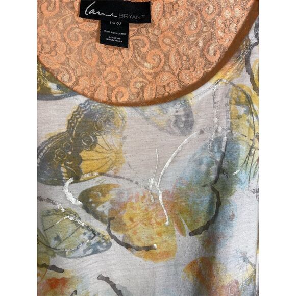 Lane Bryant Women's Tank Top Butterfly Print Lace Detail Size 18/20 Peach Silver - Picture 3 of 6